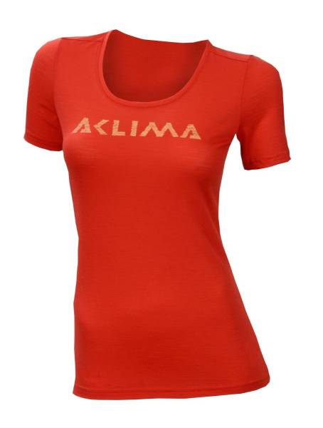 ACLIMA Lightwool T-shirt Logo Woman High Risk Red - hos outdoorpro.dk