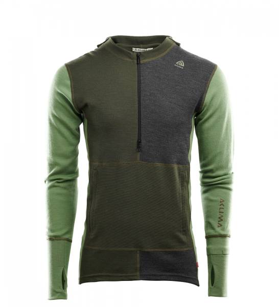 Aclima Warmwool Hood Sweater W/Zip Mens - Olive Night / Dill / Marengo - front - outdoorpro.dk