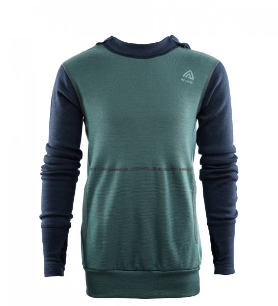 Aclima Warmwool Hood Sweater Junior - North Atlantic / Navy Blazer / Reef Waters - front - outdoorpro.dk